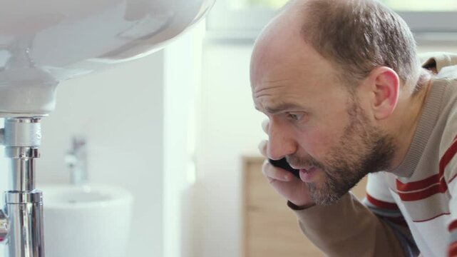 Man calling a professional plumber