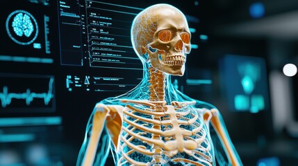 Futuristic Human Skeleton with Digital Display
