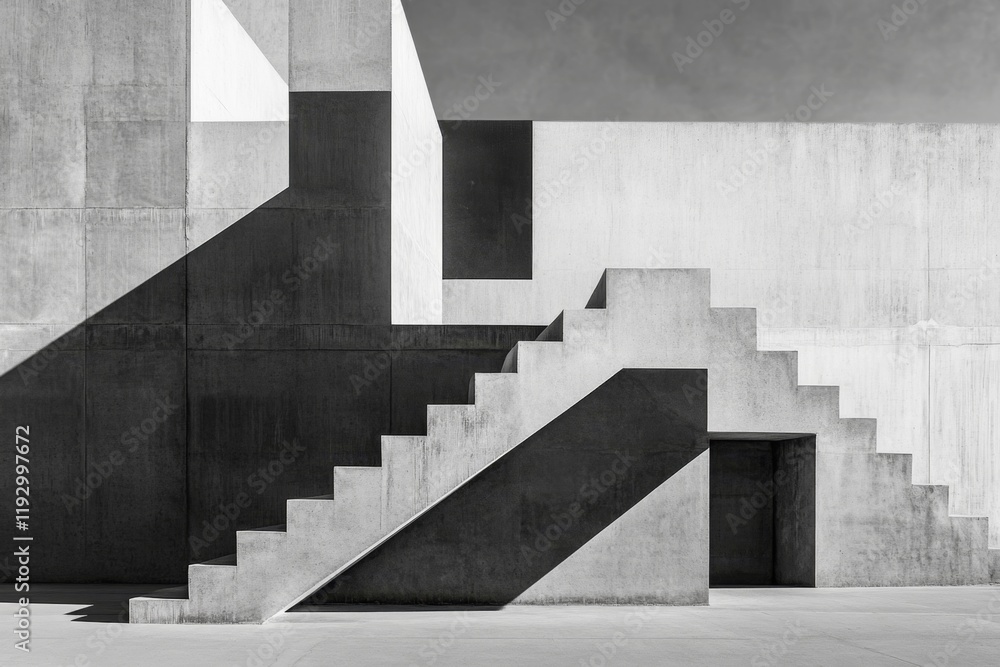 Poster a geometric representation of the pyramid staircase, with clean lines and contrasting tones to highl