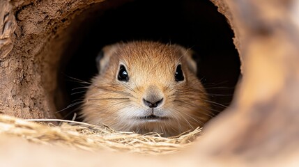 Prairie dog peeking out from a hole in the ground in a natural setting