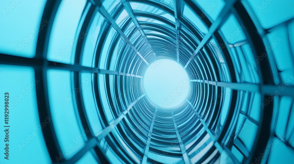 Poster abstract curvilinear glass labyrinth reflecting complex patterns in futuristic environment
