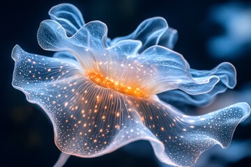 Obraz premium A glowing bioluminescent organism thriving under UV light in a sunlit marine habitat