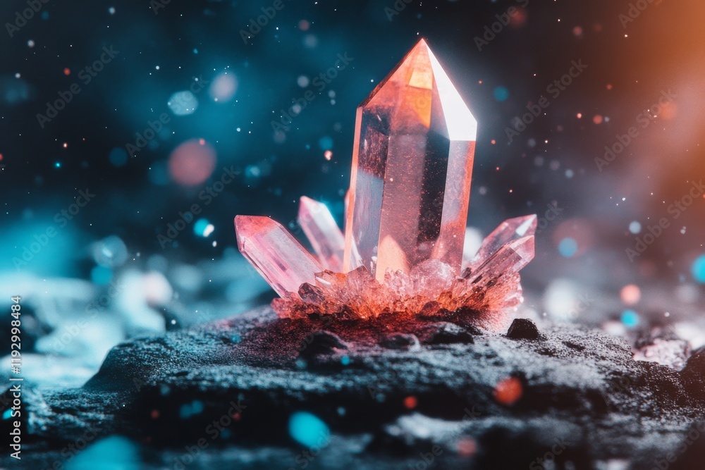Aufkleber a glowing crystal suspended in a dark space, with uv light revealing intricate internal patterns in 
