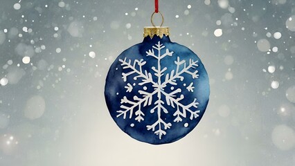 A shining blue glass Christmas ball ornament with delicate snowflakes, ready to adorn the holiday tree