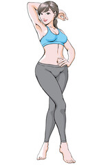 セクシーなポーズを決めるスポーツウェアの若い女性_全身.eps