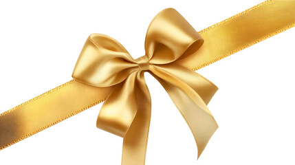 Diagonal corner gold gift bow ribbon isolated transparent background photo PNG file