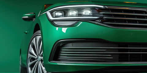A green car with a shiny, polished exterior