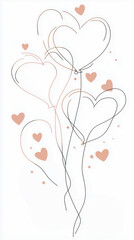 A drawing of five hearts with balloons in the middle