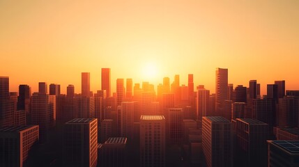 Obraz premium Futuristic Cityscape with Solar-Powered High-Rises Bathed in Golden Sunlight