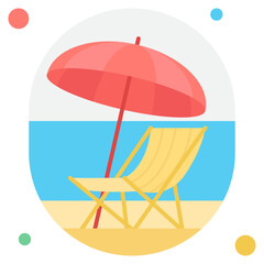Beach Scene with Chair and Umbrella
