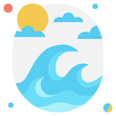 Stylized Ocean Waves with Sun and Clouds
