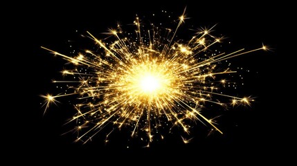 A bright explosion of golden sparks against a black background, symbolizing celebration or energy.