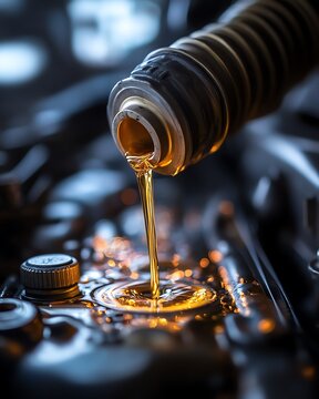 Motor de coche siendo lubricado con aceite salpicando en los engranajes, concepto de mantenimiento y eficiencia en los motores de vehiculos mediante el uso de aceite