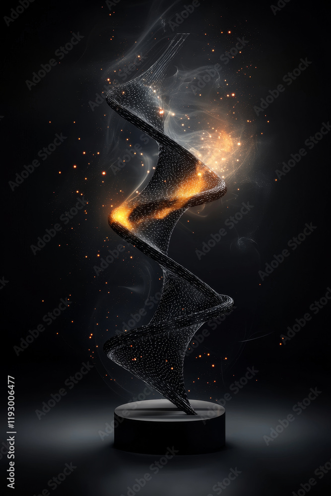 Poster mesmerizing abstract sculpture with glowing strands and cosmic elements