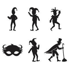 Jester Silhouette Collection Carnival Season Vector Designs jester silhouette, carnival jester designs, jester vector collection, carnival season graphics, jester art vector