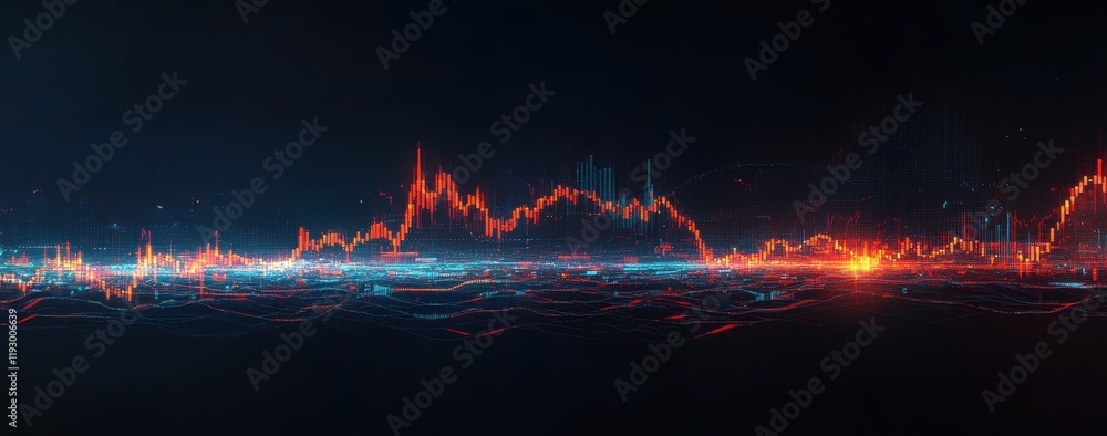 Poster futuristic dynamic stock market graph in vibrant colors with abstract lines representing financial t