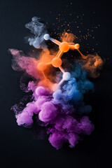 Abstract visualization of chemical formula with colorful smoke effects