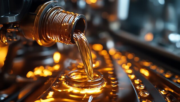 Ola de aceite lubricante cubriendo el motor de coche, engranajes funcionando perfectamente gracias a la correcta lubricacion, mantenimiento y proteccion del motor