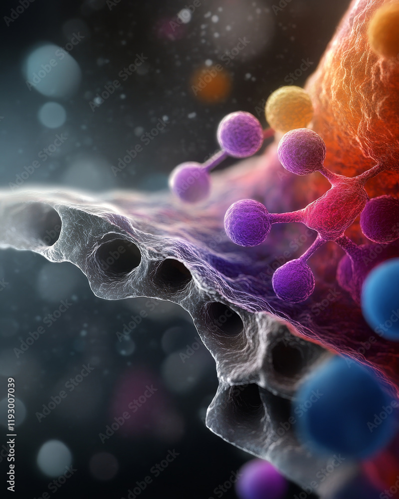 Poster abstract art of cell structure emphasizing molecular details and colors