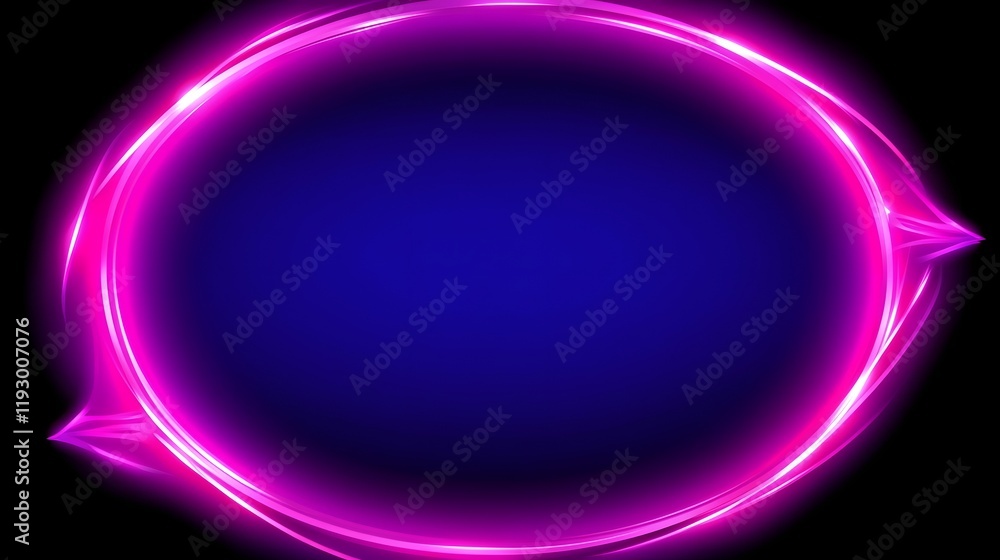 Poster vibrant circular neon frame floating on pitch-black background with glowing effect