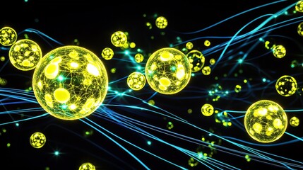 Bursts of pure neon yellow orbs emitting radiant halos