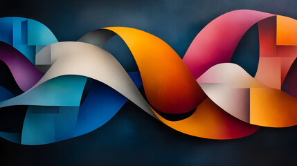 Vibrant abstract design with colorful waves and geometric shapes