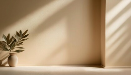 Pastel Cream Wall Background with Soft Natural Light Shadows