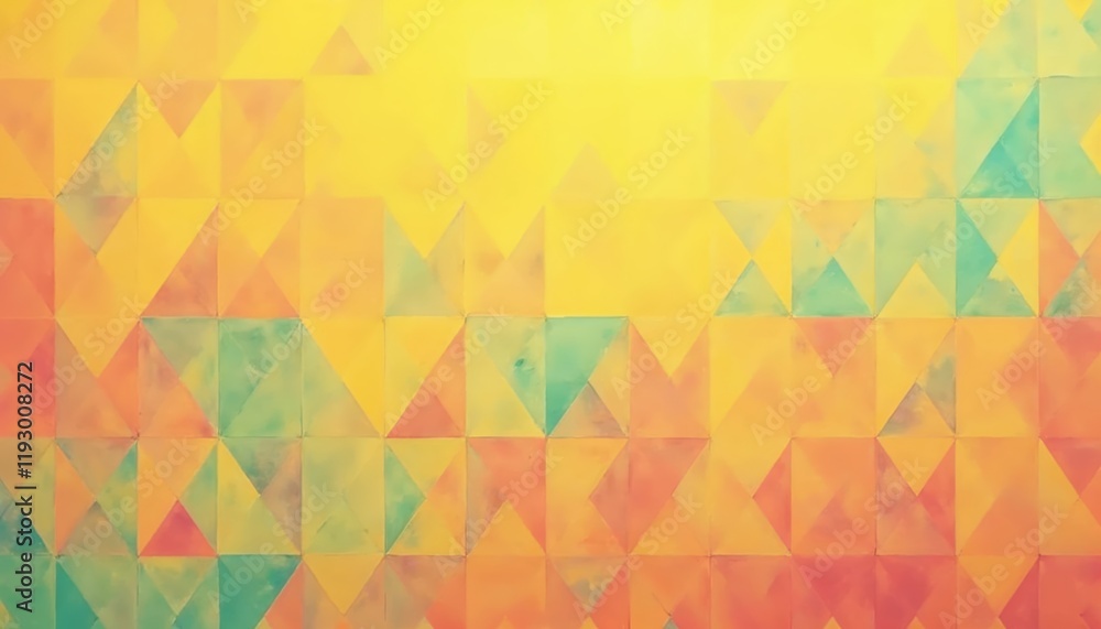 Poster colorful background with triangles and squares. the background is yellow and orange. the triangles a