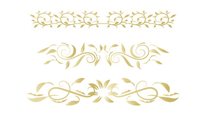 golden floral border set isolated on white background. text divider and page or card decorative design element