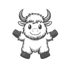 Obraz premium Happy cartoon yak, cheerful pose, white background, children's illustration