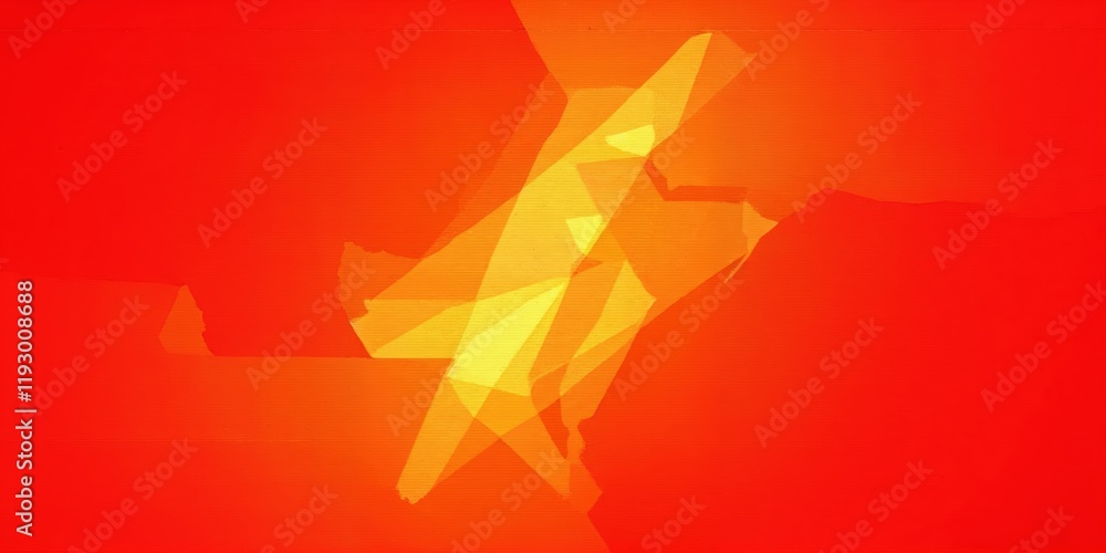 Poster red background with a yellow triangle on it. the triangle is made up of triangles and is in the midd