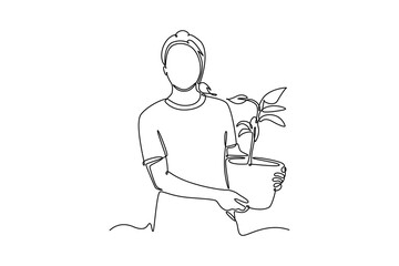 Ecology concept. Single line draw design vector graphic illustration.