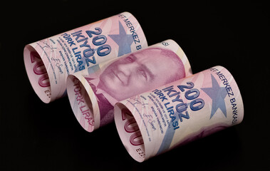 Images of banknotes of various countries. turkish lira photos.