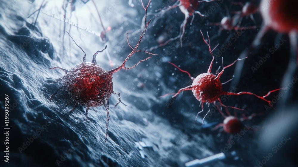 Leinwandbilder Abstract depiction of microscopic cellular structures showcasing intricate networks and organic forms emphasizing the complexity of life beneath the surface of biological systems