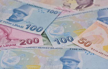 Images of banknotes of various countries. turkish lira photos.