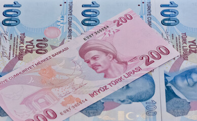 Images of banknotes of various countries. turkish lira photos.