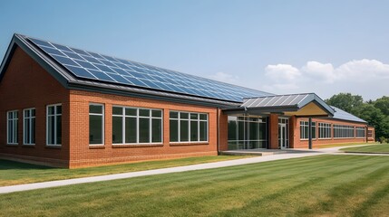 Obraz premium Energy-Efficient Solar-Powered School Building with Sustainable Design