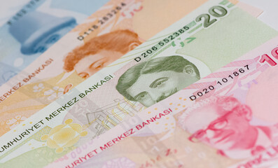 Images of banknotes of various countries. turkish lira photos.