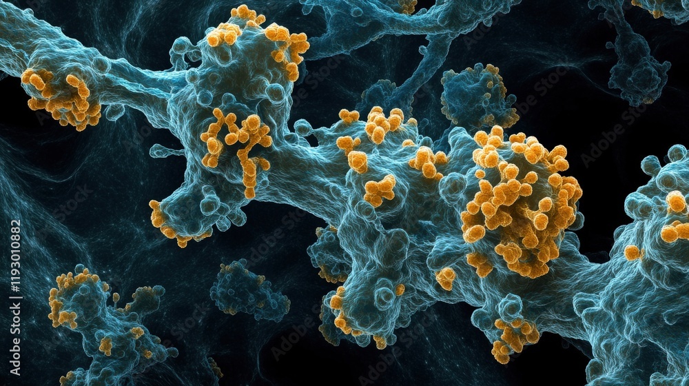 Aufkleber microscopic image of colorful bacteria and microbes on a striking blue and black background showcasi