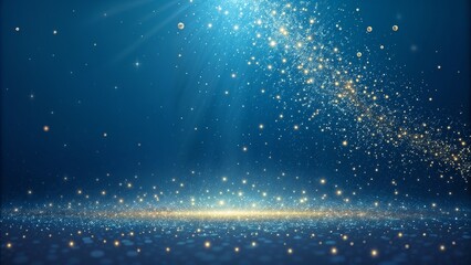 Obraz premium Enchanting blue abstract background with glittering particles and beams of light