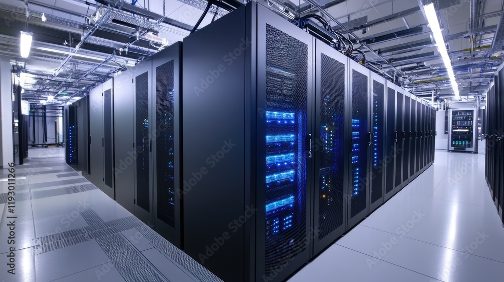 Poster a sleek cyber hub with cutting-edge equipment for big data analysis and network monitoring.