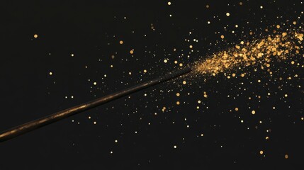 A magical wand emitting golden sparkles against a dark background.