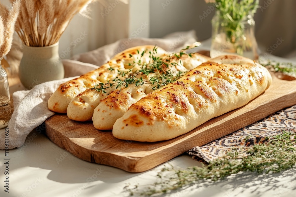 Poster a simplified graphic of an uzbek naan resting on a patterned cloth, with earthy tones and clean outl