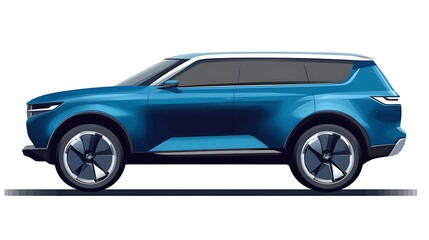Naklejka premium A blue car with sleek, modern design features. The car has a futuristic appearance with prominent headlights and a streamlined body.