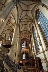 Architektur mit Kreuzgang, Gew&ouml;lbe und Himmelsleiter der r&ouml;misch-katholischen Kirche Sankt Lamberti am 02.01.2025 Prinzipalmarkt in der Altstadt von M&uuml;nster in Westfalen im M&uuml;nsterland