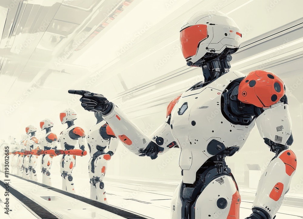 Poster futuristic robots in a modern laboratory setting, showcasing technological advancements and ai innov