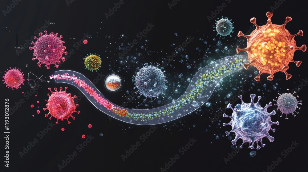 Leinwandbilder Visual representation of virus lifecycle stages including penetration, replication, and spreading in scientific context. Generative AI