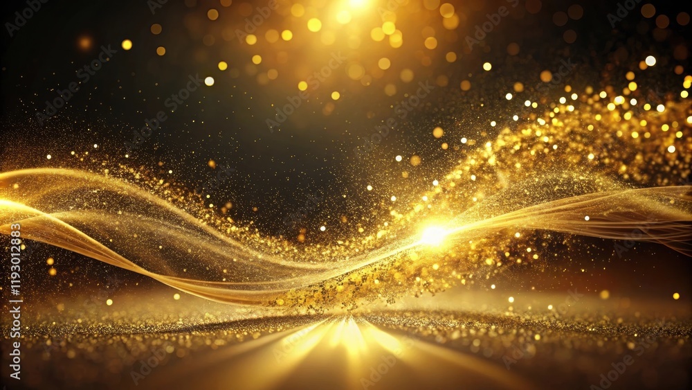 Poster abstract golden wave with sparkling dust and glimmering lights