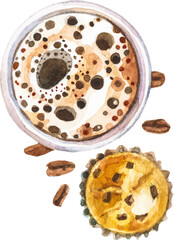 Watercolor painted coffee cup. Hand drawn design element isolated on white background.