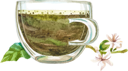 Watercolor painted coffee cup. Hand drawn design element isolated on white background.